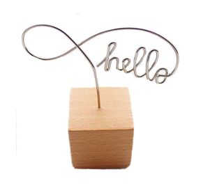 8 Pack Wooden Base Clip Holders Photo Memo Table Number Holder Stand, Hello Words