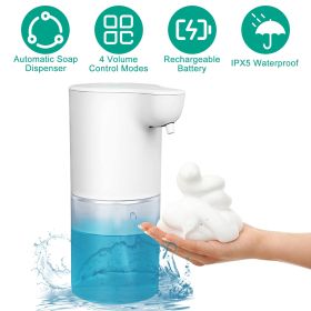 11.8OZ Automatic Foam Soap Dispenser Rechargeable Touchless Handsfree Dispenser 4 Level Adjustable Volume IPX5 Waterproof for Kitchen Bathroom