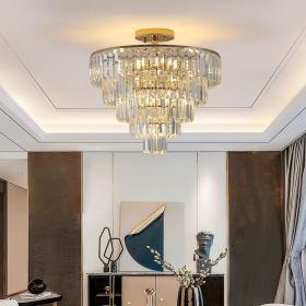 Gold Crystal Chandeliers,5-Tier Round Semi Flush Mount Chandelier Light Fixture,Large Contemporary Luxury Ceiling Lighting for Living Room Dining Room