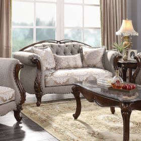 ACME Miyeon Loveseat w/3 Pillows, Fabric &amp; Cherry 55366