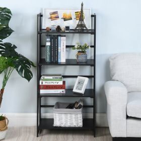 No-Assembly Folding Bookshelf, Storage Shelves 4 Tiers, Stand Storage Rack Shelves Bookcase for Home Office - Full Black