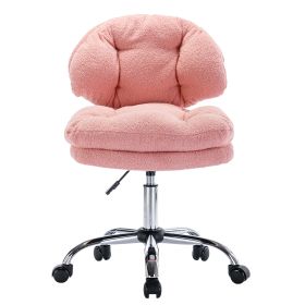 Teddy Velvet Makeup Pink Home Office Chair Bling Desk, Nail Desk for Women,Vanity Chair, Adjustable Height, Rolling Wheels