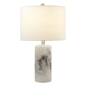 Marble Finish Table Lamp with White Fabric Drum Shade