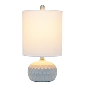 Textured Cement Base Table Lamp with Long White Fabric Drum Shade