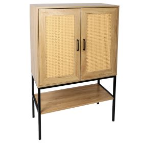 2 Rattan Doors Free Standing Sideboard Storage Cabinet with Bottom Shelf for Kitchen Dinning Room Living Room, Natural Color