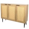 Elegant Kitchen Buffet Storage Cabinet with 3 Rattan Doors for Bedroom Living Room Kitchen Cupboard Wooden Furniture with 3-Tier Shelving ,Natural Col