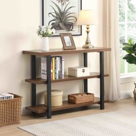 Brown Wood and Metal Sofa Table, Narrow Hallway Table, 3-Tier Console Table for Living Room 43.31''X15.75''X31.61''