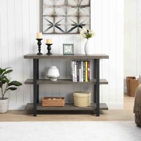 Gray Wood Sofa Table, Narrow Hallway Table with Shelves, 3-Tier Console Table for Living Room 43.31''X15.75''X31.61''