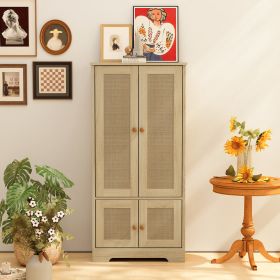 Elegant and Functional 4-Door Rattan Decorative Storage Cabinet,for Bedroom,Living Room,Easy Assembly