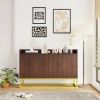 Stylish and Functional 4-Door Storage Cabinet with Square Metal Legs and Particle Board Material,for Living Room and Kitchen,Walnut