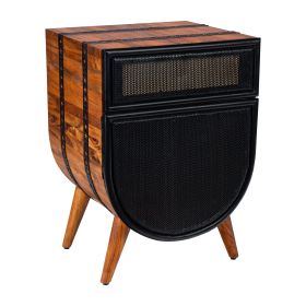 24 Inch Acacia Wood Accent Cabinet Chest with 1 Mesh Drawer and 1 Door; Brown and Black