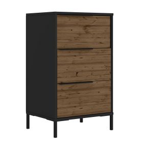 Wood and Metal Office Accent Storage Cabinet with 3 Drawers; Black and Brown