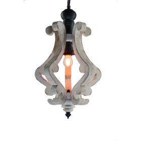 Perth Wooden Chandelier With Metal Chain And One Bulb Holder; White