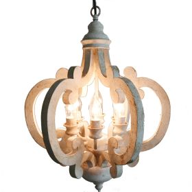 Antiqued Wood And Metal Chandelier; White