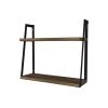 Joel 18 Inch Rectangular 2 Tier Wood Floating Wall Mount Shelf with Metal Frame; Brown and Black