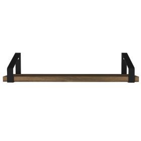 Joel 18 Inch Industrial Rectangular Wood and Metal Floating Wall Shelf; Grain Details; Walnut Brown; Black