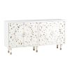 4 Door Wooden Sideboard with Engraved Sunburst Design Front; White and Gold