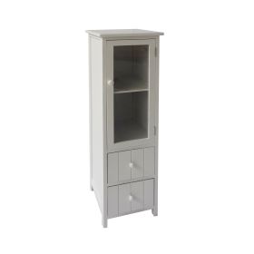 39 Inch Paulownia Wood Accent Cabinet; Vertical; 2 Drawers; 1 Door; Dove Gray