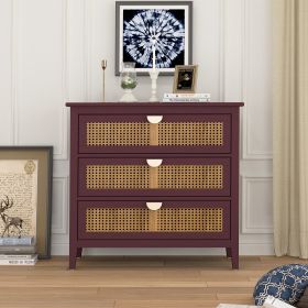 3 Drawer Cabinet; Natural rattan; American Furniture; Suitable for bedroom; living room; study