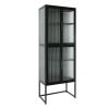 Elegant Floor Storage Cabinet with 4 Tempered Glass Doors; Display High Cabinet with Adjustable Shelves Black Color for Entryway; Living Room; Bedroom