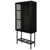 Elegant Industrial Floor Cabinet with 2 Mesh Doors Living Room Display Cabinet with Adjustable Shelves and Bottom Shelf Anti-Tip Easy Assembly Frosted