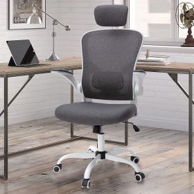 Office Chair Mesh High Back Computer Chair Height Adjustable Swivel Desk Chairs with Wheels; Adjustable Armrest Backrest Headrest; Grey