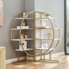 4 Tiers Home Office Open Bookshelf; Round Shape; Different Placement Ways; MDF Board; Gold Metal Frame; White