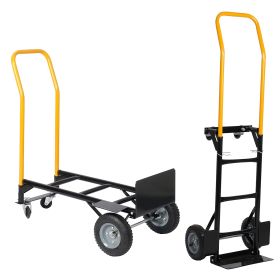 Hand Truck Dual Purpose 2 Wheel Dolly Cart and 4 Wheel Push Cart with Swivel Wheels 330 Lbs Capacity Heavy Duty Platform Cart for Moving/Warehouse/Gar