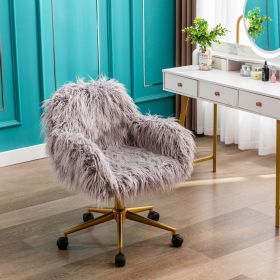 HengMing Modern Faux fur home office chair; fluffy chair for girls; makeup vanity Chair with Gold Plating Base