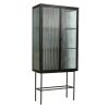 Retro Style Fluted Glass High Cabinet Storage Dual Doors Three Detachable Wide Shelves Enclosed Dust-free Storage for Living Room Bathroom Dining Room