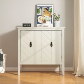 2 Door Wooden Cabinets; Off-white Wood Cabinet Vintage Style Sideboard for Living Room Dining Room Office