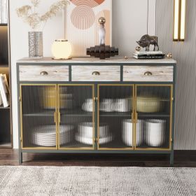 48&quot; Wide 4 Glass Doors Modern Sideboard with 3 Top Drawers; Freestanding Sideboard Storage Cabinet Entryway Floor Cabinet for Living Room Office