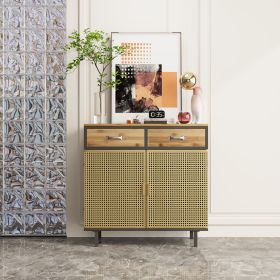 31.5'' Wide 2 Drawer Sideboard; Modern Furniture Decor; Made with Iron + Carbonized Bamboo; Easy Assembly; Gold