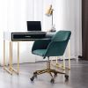 Modern Velvet Fabric Material Adjustable Height 360 revolving Home Office Chair with Gold Metal Legs and Universal Wheels for Indoor; Dark Green