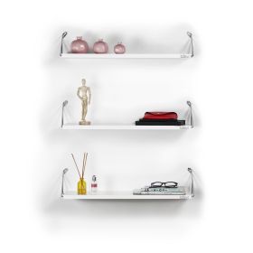 Altai Floating Wall Decor Wall Mounted Rustic Decorative Hanging Metal Bracket Triple Shelfs for Books; White/Chrome