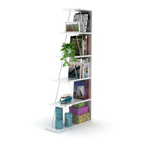 Furnish Home Store Modern 5 Tier Ladder Bookshelf Organizers; Narrow Bookshelf for Small Spaces Office Furniture Bookcase; White/Chrome