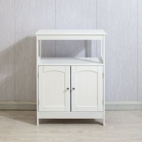 Floor Storage Cabinet; Wooden FreeStanding Storage Organizer with 2 Doors and Shelves for Bathroom; living Room; White