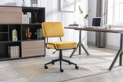 Corduroy Desk Chair Task Chair Home Office Chair Adjustable Height; Swivel Rolling Chair with Wheels for Adults Teens Bedroom Study Room; Yellow