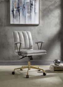 Damir Office Chair; Vintage White Top Grain Leather & Gold 92422