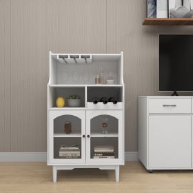 Living room White wine cabinet with removable wine rack and wine glass rack; a glass door cabinet