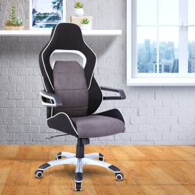 Techni Mobili Ergonomic Upholstered Racing Style Home &amp; Office Chair; Grey/Black