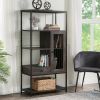 Home Office Bookcase and Bookshelf 5 Tier Display Shelf with Doors and Drawers; Freestanding Multi-functional Decorative Storage Shelving; Vintage Bro