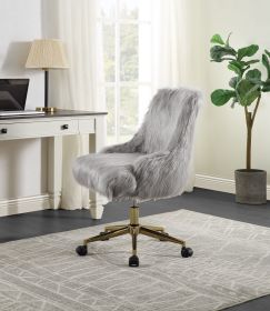 Arundell II Office Chair in Gray Faux Fur &amp; Gold Finish OF00123