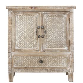 Weathered Wood Cabinet with 1 Drawer and 2 Doors Vintage Accent Storage Chest for Entryway; Living Room