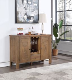 Pascaline Server; Gray Fabric; Rustic Brown &amp; Oak Finish DN01133