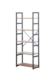 Ladder Shelf Bookcase 5 Tiers | Bookshelf with Open Storage; Metal Frame with Wood Board | Rustic + Black