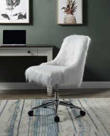 Arundell II Office Chair in White Faux Fur &amp; Chrome Finish OF00122