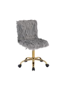 Arundell Office Chair in Gray Faux Fur &amp; Gold Finish OF00121