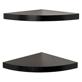 11.5 Inch Wooden Corner Floating Wall Shelf; Set of 2; Black