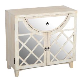 Mango Wood Cabinet with Mirrored look Steel Insert Door Storage; Beige